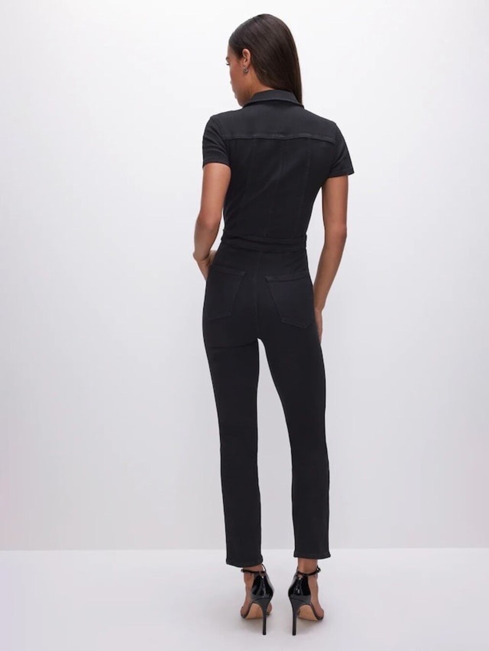 Good American Jumpsuit Womens Black Wash Utility Denim Zip Front - Picture 2 of 12
